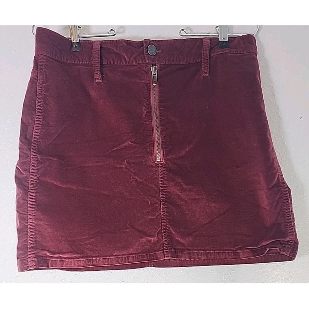 Madewell Velveteen Mini Skirt Size‎ 27 Stretch Straight Denim Zip Front Burgundy